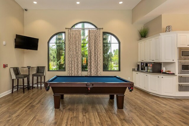 5853 Semolino St, Nokomis, FL 34275 - rec room featuring billiards table, wood finished floors, recessed lighting, and baseboards