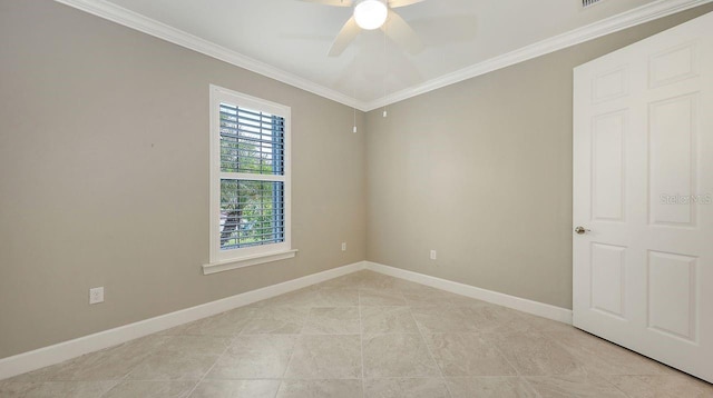 1481 Hyssop Loop, North Port, FL 34289 - spare room with crown molding, ceiling fan, baseboards, and light tile patterned floors