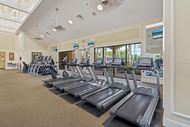 1438 Maseno Dr, Venice, FL 34292 - workout area with healthy amount of natural light, carpet, and high vaulted ceiling