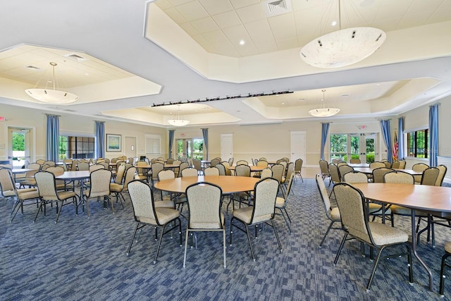 1438 Maseno Dr, Venice, FL 34292 - carpeted dining space with a tray ceiling and plenty of natural light
