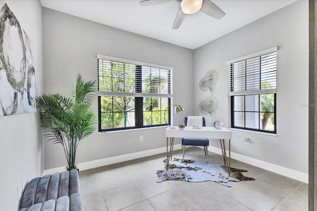 21649 Avon Park Ct, Venice, FL 34293 - tiled office space with healthy amount of natural light, ceiling fan, and baseboards