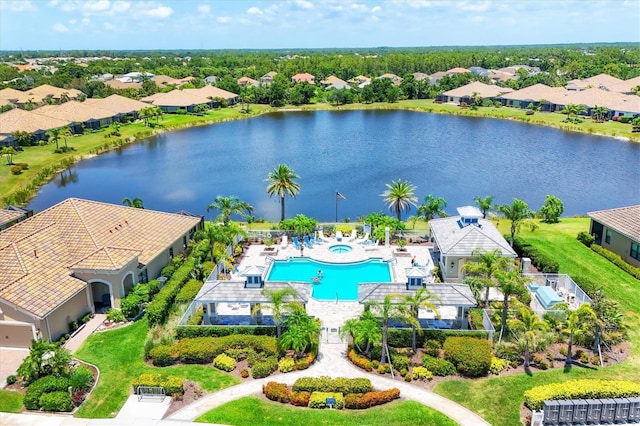 21649 Avon Park Ct, Venice, FL 34293 - aerial view of residential area with a pool area and a large body of water