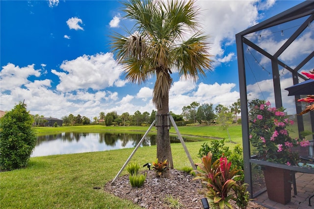10410 Inglenook Ter, Palmetto, FL 34221 - view of grassy yard with a water view and glass enclosure