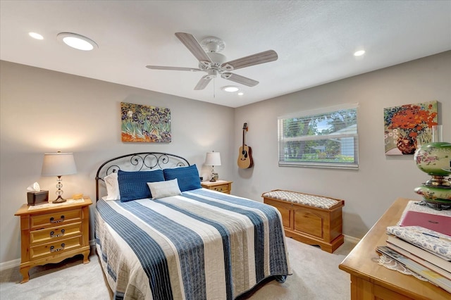 1515 Pecan St, Nokomis, FL 34275 - bedroom featuring light carpet, recessed lighting, baseboards, and a ceiling fan