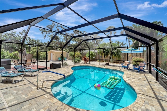 1515 Pecan St, Nokomis, FL 34275 - outdoor pool featuring a patio, a fenced backyard, and a lanai