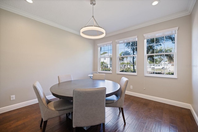 2322 Bayshore Rd, Nokomis, FL 34275 - dining room featuring baseboards, hardwood / wood-style flooring, recessed lighting, and ornamental molding