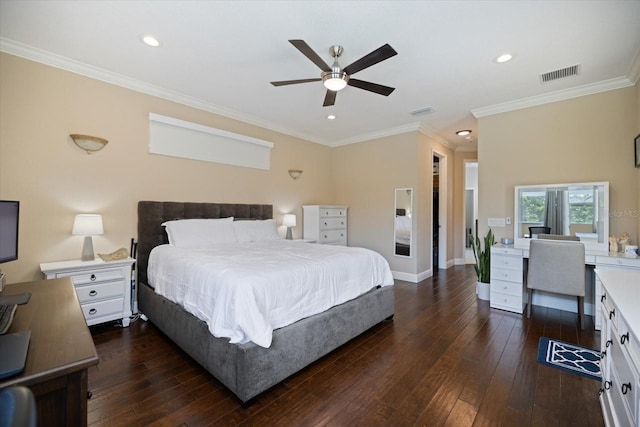 2322 Bayshore Rd, Nokomis, FL 34275 - bedroom with dark wood-style floors, an office area, recessed lighting, crown molding, and baseboards