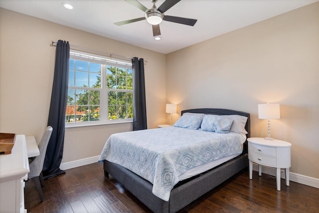 2322 Bayshore Rd, Nokomis, FL 34275 - bedroom with baseboards, wood-type flooring, recessed lighting, and ceiling fan