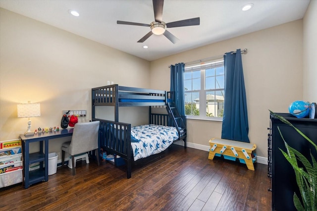 2322 Bayshore Rd, Nokomis, FL 34275 - bedroom featuring hardwood / wood-style flooring, baseboards, recessed lighting, and a ceiling fan