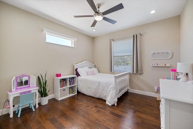 2322 Bayshore Rd, Nokomis, FL 34275 - bedroom featuring wood-type flooring, multiple windows, baseboards, recessed lighting, and ceiling fan