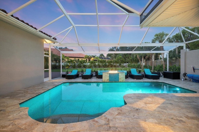 2322 Bayshore Rd, Nokomis, FL 34275 - swimming pool with an outdoor living space, a patio, and glass enclosure