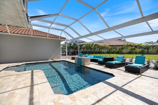 2322 Bayshore Rd, Nokomis, FL 34275 - outdoor pool featuring outdoor lounge area, a patio, and glass enclosure