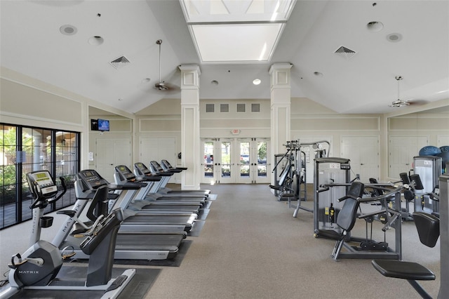 2104 Batello Dr, Venice, FL 34292 - gym with french doors and high vaulted ceiling