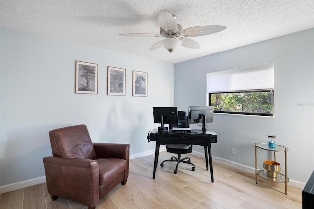 5140 Administration St, Port Charlotte, FL 33948 - home office with ceiling fan, a textured ceiling, light wood finished floors, and baseboards
