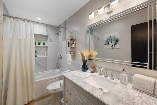 5140 Administration St, Port Charlotte, FL 33948 - full bath featuring vanity, toilet, shower / tub combo with curtain, and recessed lighting