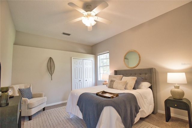 8209 Snowy Egret Pl, Bradenton, FL 34202 - bedroom featuring carpet, baseboards, a closet, and ceiling fan