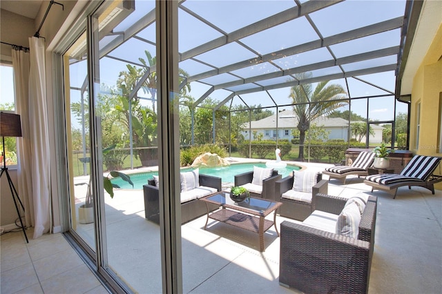8209 Snowy Egret Pl, Bradenton, FL 34202 - view of patio / terrace featuring outdoor lounge area, an outdoor pool, and a lanai