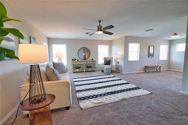 8209 Snowy Egret Pl, Bradenton, FL 34202 - carpeted living area with ceiling fan and baseboards