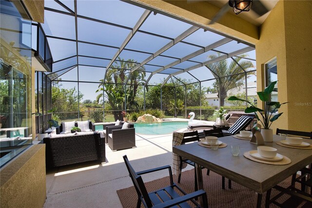 8209 Snowy Egret Pl, Bradenton, FL 34202 - view of patio with an outdoor living space, an outdoor pool, and glass enclosure