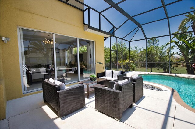 8209 Snowy Egret Pl, Bradenton, FL 34202 - view of patio with an outdoor hangout area, an outdoor pool, and glass enclosure