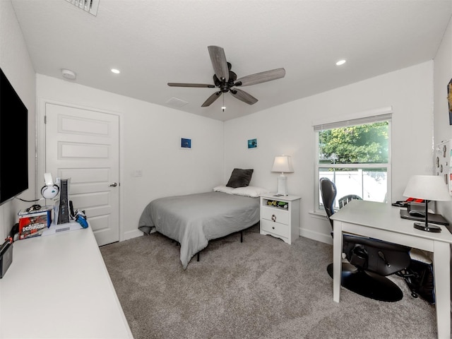 460 Bard Rd, Venice, FL 34293 - bedroom featuring an office area, carpet flooring, recessed lighting, a ceiling fan, and baseboards