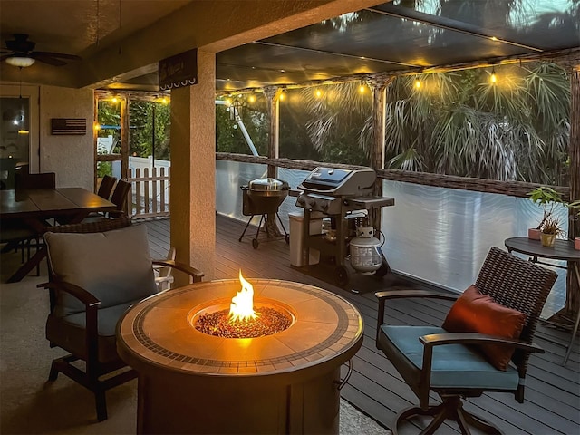 460 Bard Rd, Venice, FL 34293 - view of patio / terrace with a fire pit, a deck, a ceiling fan, and outdoor dining space