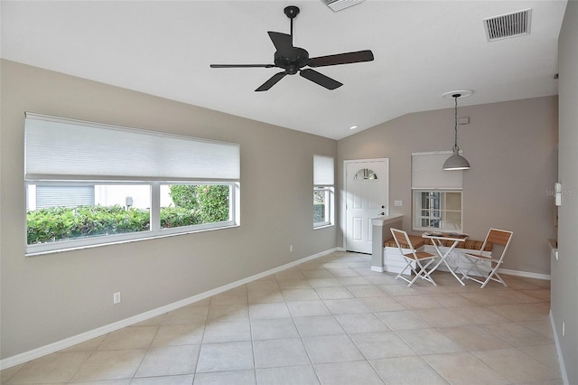 1104 Auburn Cove Cir, Venice, FL 34292 - interior space featuring plenty of natural light, ceiling fan, lofted ceiling, and baseboards
