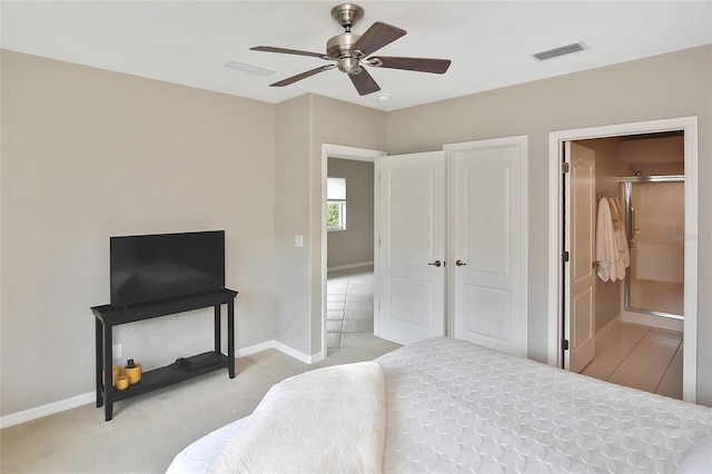1104 Auburn Cove Cir, Venice, FL 34292 - bedroom featuring baseboards, a ceiling fan, ensuite bathroom, and carpet floors