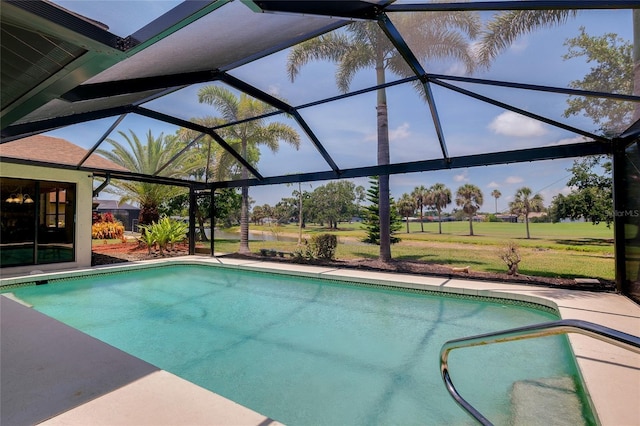 915 S Doral Ln, Venice, FL 34293 - outdoor pool featuring glass enclosure and a patio area