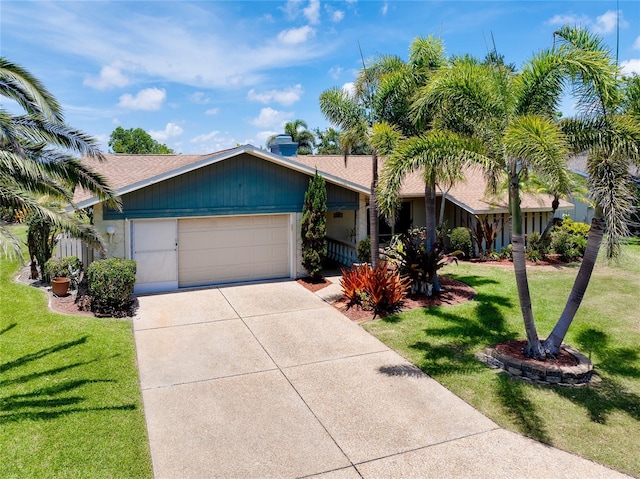 915 S Doral Ln, Venice, FL 34293 - ranch-style house with an attached garage, concrete driveway, a front lawn, and roof with shingles