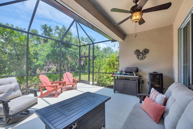 2034 Mesic Hammock Way, Venice, FL 34292 - view of patio with outdoor lounge area, a ceiling fan, and view of wooded area