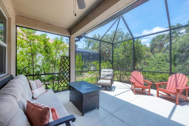 2034 Mesic Hammock Way, Venice, FL 34292 - view of patio with an outdoor living space, ceiling fan, and glass enclosure