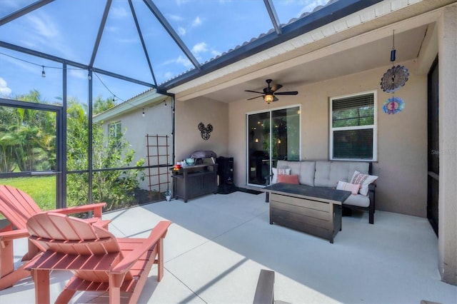 2034 Mesic Hammock Way, Venice, FL 34292 - view of patio featuring ceiling fan, outdoor lounge area, and a lanai