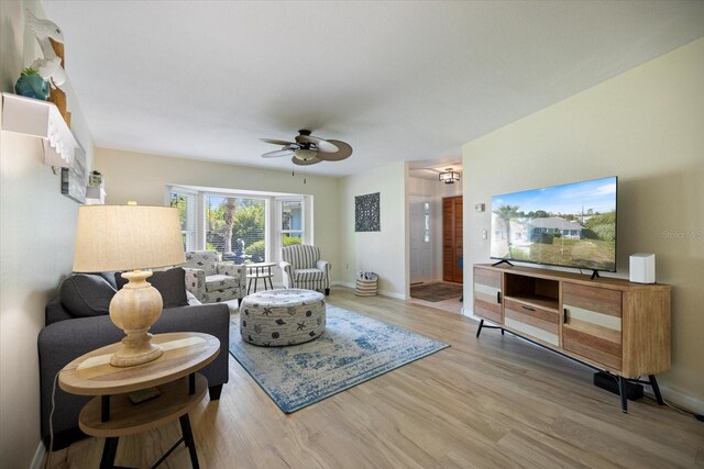9277 Saint Catherine Ave, Englewood, FL 34224 - living area with a ceiling fan, wood finished floors, and baseboards
