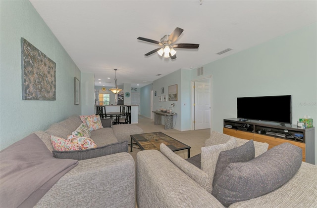 8409 Placida Rd Unit 206, Placida, FL 33946 - carpeted living room with ceiling fan