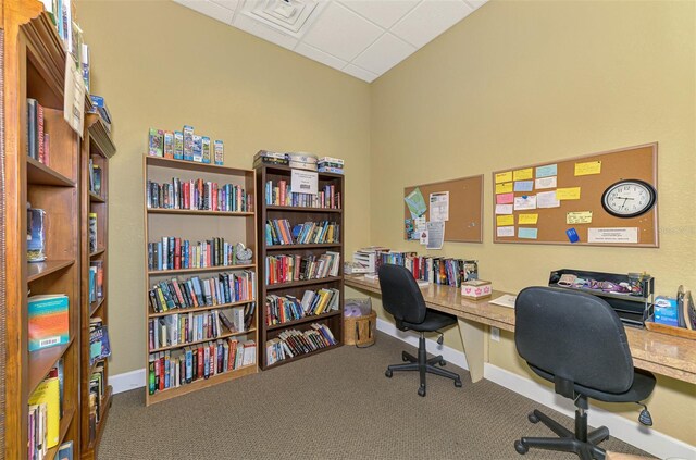 8409 Placida Rd Unit 206, Placida, FL 33946 - home office featuring carpet flooring, baseboards, and a drop ceiling