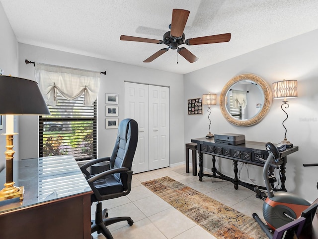 114 Southampton Pl N Unit 237, Venice, FL 34293 - office area with ceiling fan, light tile patterned floors, and a textured ceiling