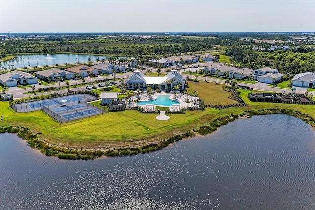 12816 Morning Mist Pl, Venice, FL 34293 - drone / aerial view of a pool and a large body of water