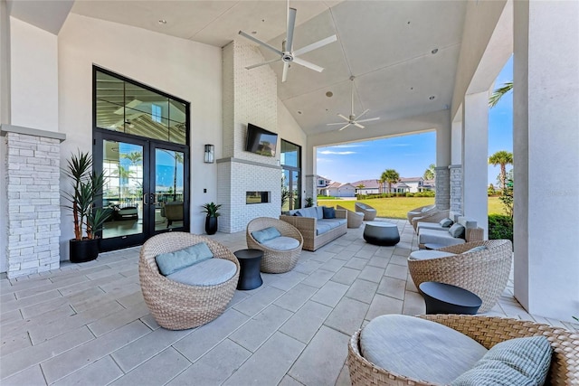 12816 Morning Mist Pl, Venice, FL 34293 - view of patio / terrace with french doors and a ceiling fan