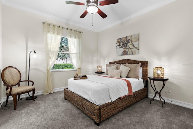 186 Portofino Dr, Nokomis, FL 34275 - carpeted bedroom featuring ornamental molding, baseboards, and ceiling fan