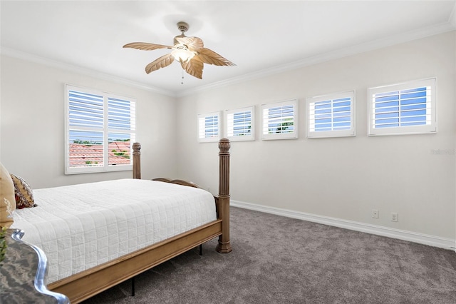 186 Portofino Dr, Nokomis, FL 34275 - bedroom with carpet flooring, crown molding, baseboards, and ceiling fan