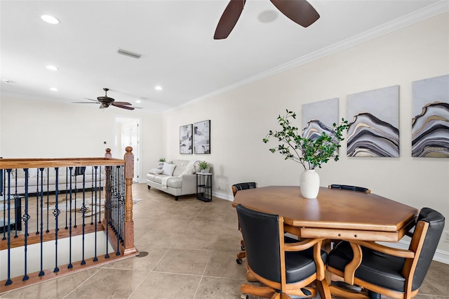 186 Portofino Dr, Nokomis, FL 34275 - dining room featuring a ceiling fan, ornamental molding, recessed lighting, and baseboards