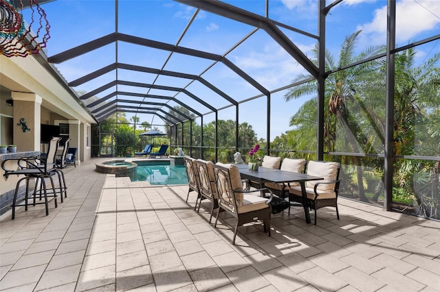 186 Portofino Dr, Nokomis, FL 34275 - view of pool with a patio area, a pool with connected hot tub, a lanai, and outdoor dining space