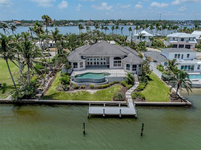 333 Sunrise Dr, Nokomis, FL 34275 - rear view of house with a water view, an outdoor pool, and a residential view