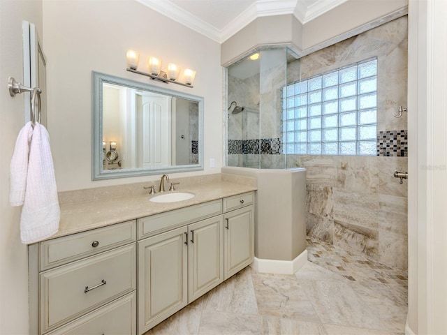 333 Sunrise Dr, Nokomis, FL 34275 - full bath with crown molding, walk in shower, and vanity