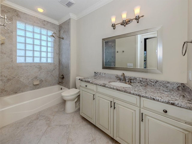 333 Sunrise Dr, Nokomis, FL 34275 - bathroom featuring vanity, tub / shower combination, toilet, and crown molding