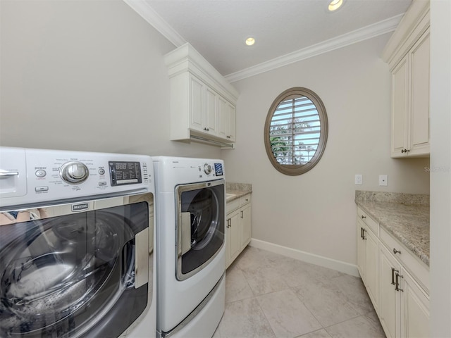333 Sunrise Dr, Nokomis, FL 34275 - laundry area with washer and dryer, crown molding, cabinet space, baseboards, and recessed lighting