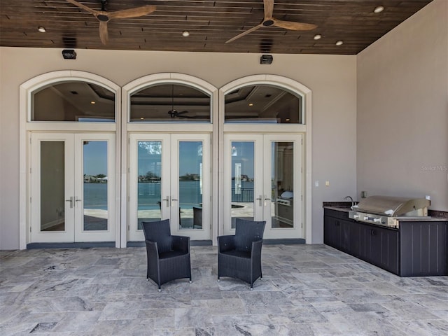 333 Sunrise Dr, Nokomis, FL 34275 - view of patio / terrace featuring french doors, ceiling fan, and a sink