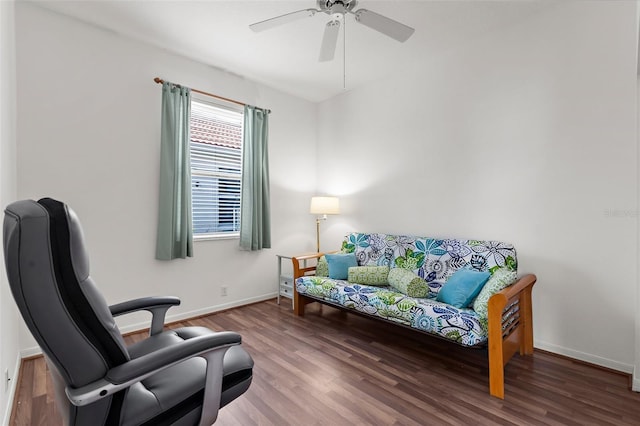 4378 Summertree Rd, Venice, FL 34293 - sitting room featuring a ceiling fan, wood finished floors, and baseboards