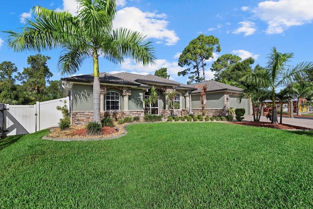 2769 Dode Ave, North Port, FL 34288 - view of front of property with a gate, stucco siding, stone siding, and a garage